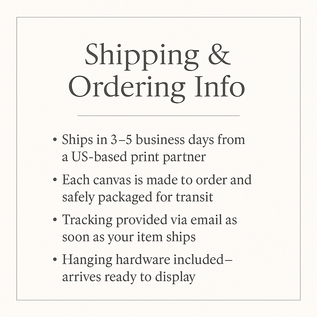 Text detailing shipping and ordering information for canvases.